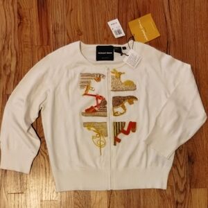 Michael Simon White Cardigan with Gold and Orange Embroidered Shoes!!!